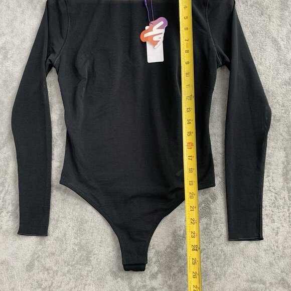 Yitty Bodysuit Womens Medium Mesh Me Smoothing Sleeved Thong Suit Black Top - Picture 2 of 12